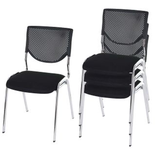 Lot De 4 Chaises Visiteur Chaise De Conférence Empilable Assise En Tissu/textile Noir Pieds Chrome