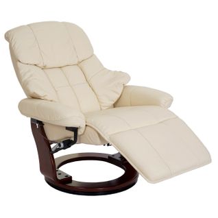 Fauteuil TV Relaxation Pivotant Avec Accoudoirs Larges En Cuir Véritable Crème Cadre Aspect En Bois