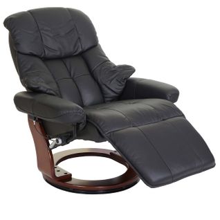 Fauteuil TV De Relaxation Pivotant Avec Repose-pieds Ajustable En Cuir Véritable Noir Cadre En Bois