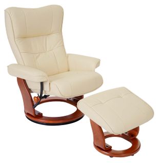 Fauteuil Relax Fauteuil TV Pivotant Avec Repose-pieds En Cuir Véritable Crème Cadre En Bois Couleur