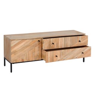 Meuble TV Avec Grand Compartiment De Rangement Avec Porte Et Deux Tiroirs En Bois Manguier