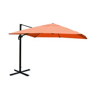 Parasol Déporté Avec Pied En Croix 3 X 3m Polyester Couleur Terre Cuite Aluminium 23kg Sans Pieds