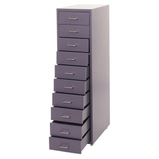 Caisson à Tiroirs Armoire De Bureau 110 X 28 X 41 Cm 10 Tiroirs En Acier Gris Foncé 04_0008256