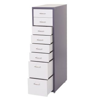 Caisson à Tiroirs Armoire D Bureau 110x28x41 Cm 8 Tiroirs En Acier Gris Foncé Blanc 04_0008258