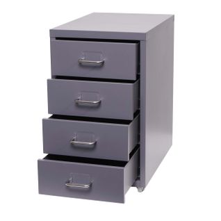 Caisson à Tiroirs Armoire De Bureau 48x28x41 Cm 4 Tiroirs En Acier Gris Foncé 04_0008262