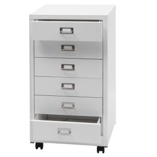 Caisson à Tiroirs Armoire De Bureau 75 X 40 X 41 Cm 6 Tiroirs Métal Blanc 04_0008272
