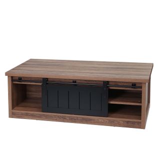 Table Basse Table D'appoint Porte Coulissante 6 Compartiments De Rangement 44x120x60 Cm Mdf Marron