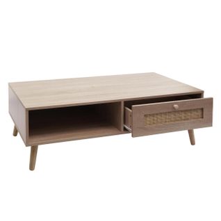 Table Basse Table D'appoint Avec Tiroir Kubu Rotin Bois Mélamine 37 X 110 X 59 Cm Aspect Chêne 04_