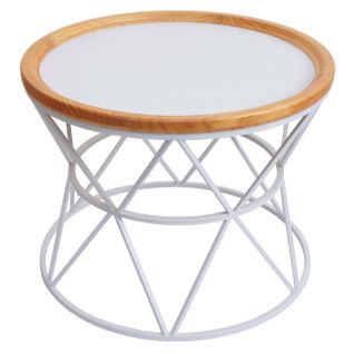 Table Basse Table D'appoint Structure En Métal Et Bois Diamètre 66 Cm Blanc 04_0008470