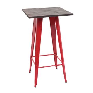Table De Bar Avec Plateau En Bois Et Métal Rouge Design Industriel Repose-pieds 107 X 60 X 60 Cm 0