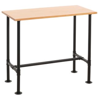 Table De Bar Comptoir Bistro Avec Repose Pieds Cadre En Métal Siège En Bois De Pin 108x120x61 Cm 0