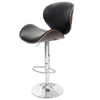 Tabouret De Bar X1 Pivotant Design Rétro Pvc Noir Coque D'assise En Bois Courbé 04_0008579
