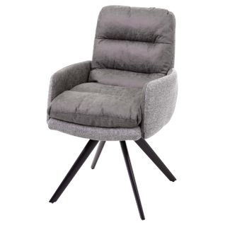 Chaise De Salle à Manger Fauteuil Lounge Avec Accoudoir Confortable Rotative En Tissu Gris Clair 0