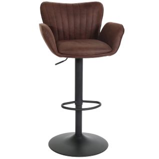 Tabouret De Bar X1 Pivotant Avec Accoudoir Repose-pieds Rotatif En Tissu Marron Foncé Base Métal