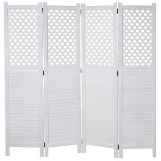Paravent 4 Panneaux Cloison De Séparation 170 X 161 Cm En Bois Blanc 04_0008629