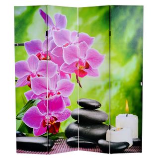 Paravent 4 Panneaux Séparateur De Pièce Minuterie Motif Orchidée 180 X 160 Cm 2 LED 04_0008631
