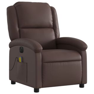 Fauteuil De Relaxation TV Fonction Massage Inclinable Électrique 6 Points De Massage En Pvc Marron