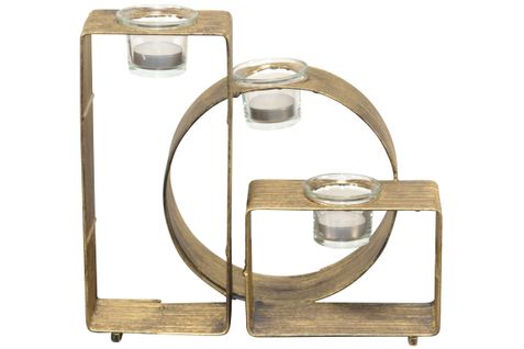 Porte-bougies Sur Pied – Métal Noir Antique Et Doré 3 Verres Inclus Hauteur 27 Cm Dec050039