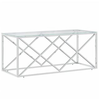 Table Basse De Salon Design Moderne 110 X 45 X 45 Cm Acier Inoxydable Et Verre Trempé Dec036974