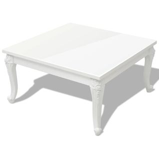 Table Basse De Salon Forme Carré Design Classique 80 X 80 X 42 Cm Mdf Blanc Brillant Dec037200