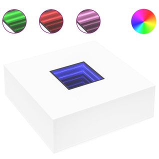 Table Basse De Salon Design Moderne Avec LED 100 X 100 X 40 Cm Bois D'ingénierie Blanc Et Verre De