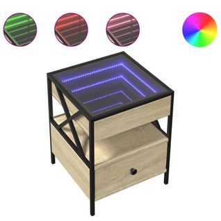 Table De Chevet Avec Tiroir Design Moderne Avec LED 40 X 40 X 51 Cm Bois D'ingénierie Couleur Chên