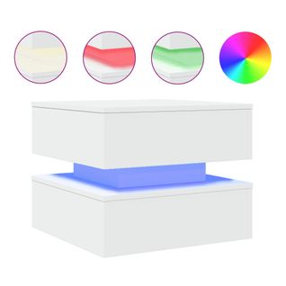 Table Basse De Salon Design Moderne Avec Lumières LED 50 X 50 X 40 Cm Bois D'ingénierie Blanc Dec0