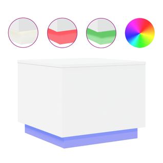 Table Basse De Salon Design Moderne Avec Lumières LED 50 X 50 X 40 Cm Bois D'ingénierie Blanc Dec0