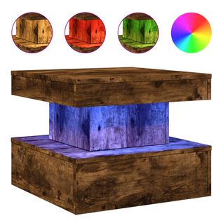 Table Basse De Salon Design Moderne Avec Lumières LED 50 X 50 X 40 Cm Bois D'ingénierie Marron Dec