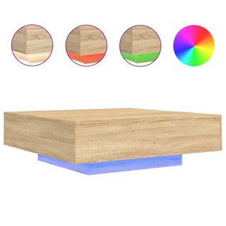 Table Basse De Salon Design Moderne Avec Lumières LED 100 X 100 X 31 Cm Bois D'ingénierie Couleur