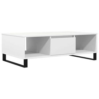 Table Basse De Salon 3 Compartiments Design Moderne 104 X 60 X 35 Cm Bois D'ingénierie Blanc Et Fe