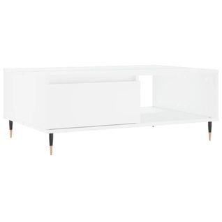 Table Basse Avec 2 Compartiments Design Moderne 90 X 60 X 35 Cm Bois D'ingénierie Blanc Et Fer Dec