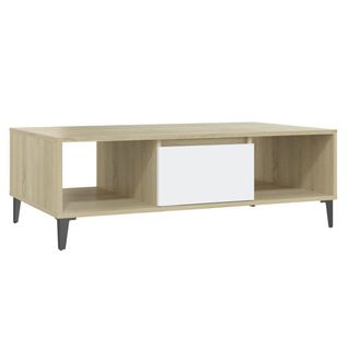 Table Basse Design Moderne Et Contemporaine 103,5 X 60 X 35 Cm Bois D'ingénierie Chêne Et Blanc De