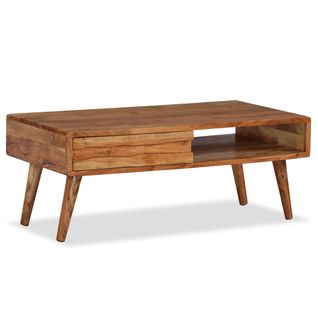 Table Basse Design Rustique Et Contemporain En Bois Massif Avec Tiroir Sculpté 100 X 50 X 40 Cm De
