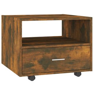 Table Basse Sur Roulettes Avec Tiroir Design Rustique 55 X 55 X 40 Cm Bois D'ingénierie Marron Dec