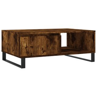 Table Basse Design Rustique Avec 2 Compartiments 90 X 60 X 35 Cm Bois D'ingénierie Marron Et Fer D
