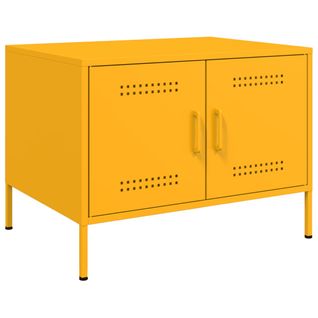 Table Basse Design Industriel Contemporain 68 X 50 X 50,5 Cm Acier Jaune Moutarde Dec039428