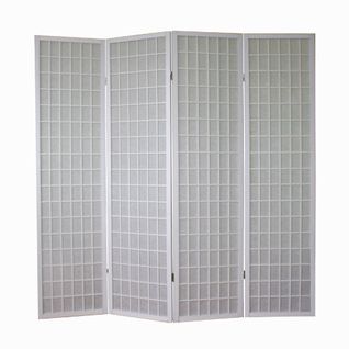 Paravent 4 Panneaux Pans En Bois Blanc Et Papier Riz 175x175cm Par06058