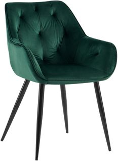 Chaise De Salle à Manger Avec Revêtement En Velours Vert Cadre Métal Noir Style Moderne Et Contemp