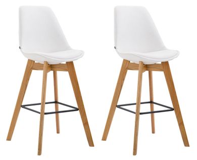 Lot De 2 Tabourets De Bar Style Scandinave Avec Dossier En Similicuir Blanc Et Structure En Bois