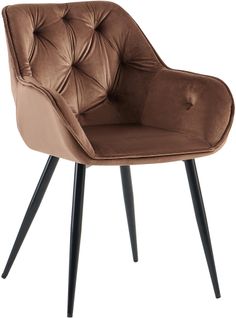 Chaise De Salle à Manger Avec Revêtement En Velours Marron Cadre Métal Noir Style Moderne Et Conte