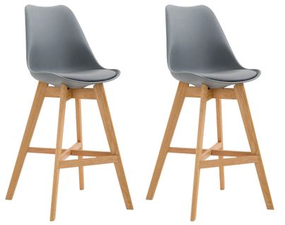 Lot De 2 Tabourets De Bar Scandinaves Coque Plastique Et Pvc Gris Et Pieds En Bois Massif 10_00059