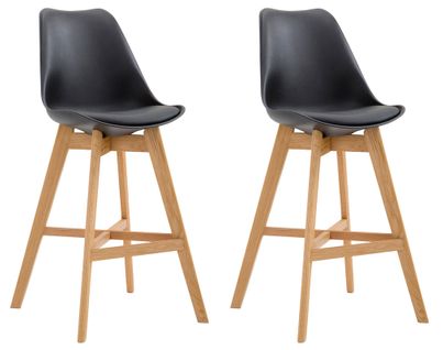 Lot De 2 Tabourets De Bar Scandinaves Coque Plastique Et Pvc Noire Et Pieds En Bois Massif 10_0006