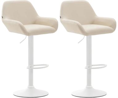 Lot De 2 Tabourets De Bar Avec Repose-pieds Et Accoudoirs En Similicuir Crème