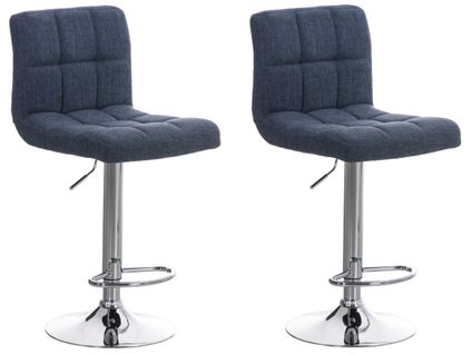 Lot De 2 Tabourets De Bar Design Rétro Moderne Surpiqûres Carrées En Tissu Bleu Et Métal Chromé 10