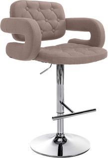 Tabouret De Bar X1 Design Moderne Assise Capitonnée Tissu Taupe Pied Métal Chromé 10_0006289