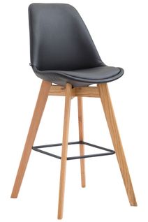 Tabouret De Bar X1 Style Scandinave Avec Dossier En Simili Noir Et Structure En Bois Naturel 1