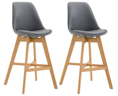 Lot De 2 Tabourets De Bar Scandinaves Coque Plastique Et Pvc Grise Et Pieds En Bois Massif 10_0006