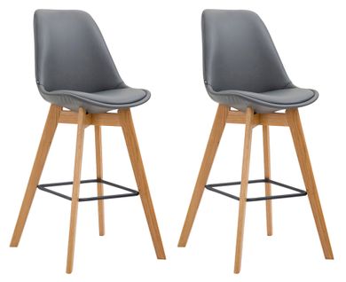 Lot De 2 Tabourets De Bar Style Scandinave Avec Dossier En Similicuir Gris Et Structure En Bois