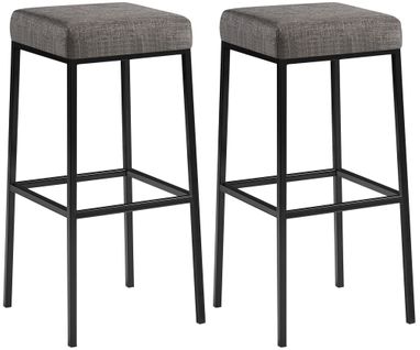 Lot De 2 Tabourets De Bar Avec Repose-pieds Assises Carrées Hauteur 83 Cm En Tissu Gris Et Métal
